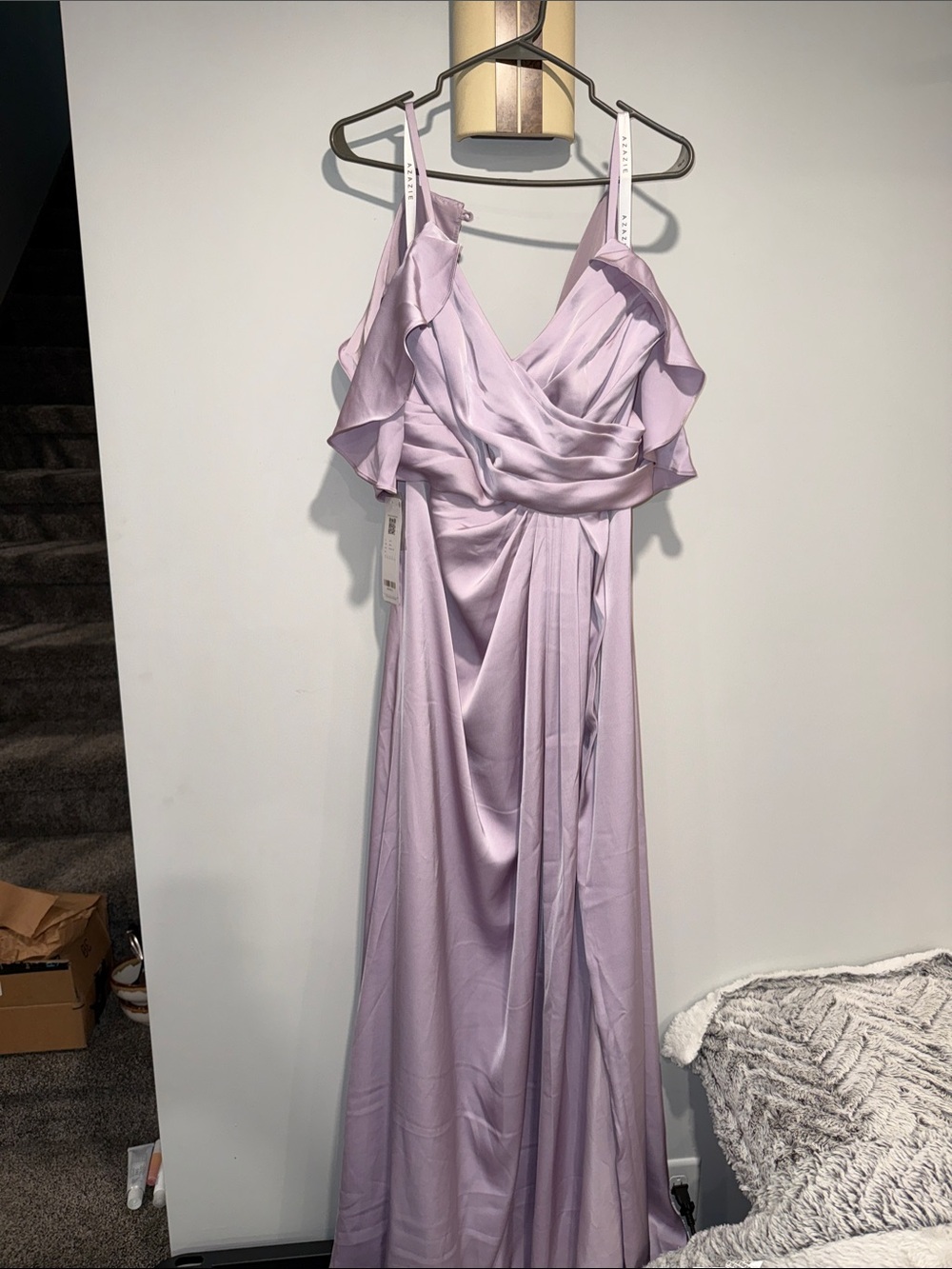 Lavender Ruffle V-Neck Bridesmaid Dress